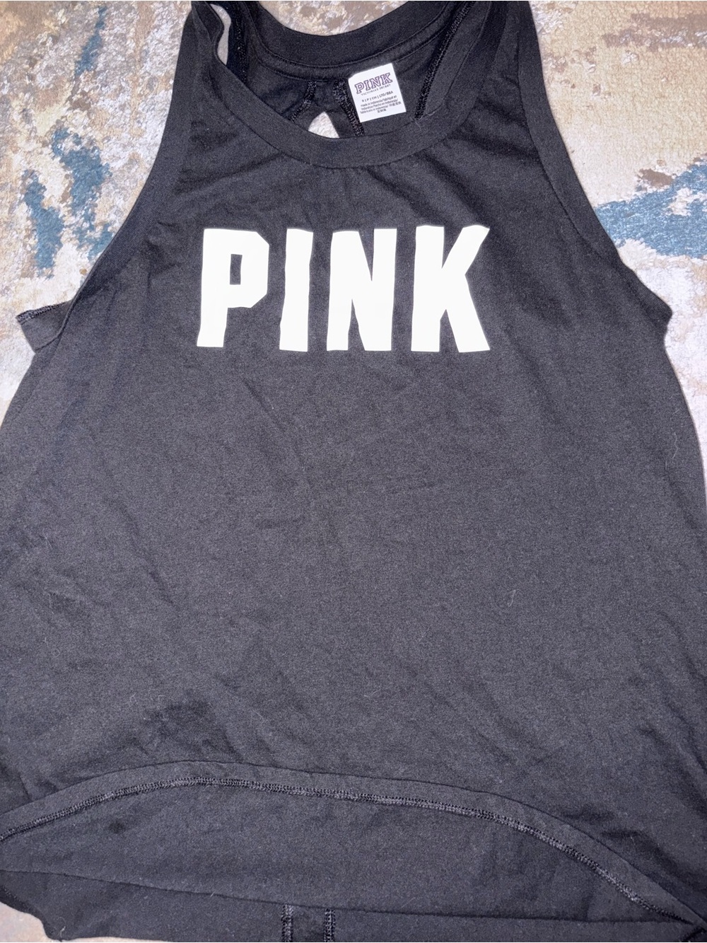 PINK Victoria's Secret Black Tank with White Logo Keyhole Back Size Small